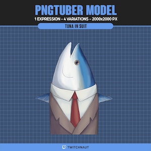 Modello Pngtuber di tonno in abito | Pesce maschio, conduttore di ultime notizie Pngtuber | Avatar VTuber per lo streaming di giochi per Veadotube | Pngtuber precostruito