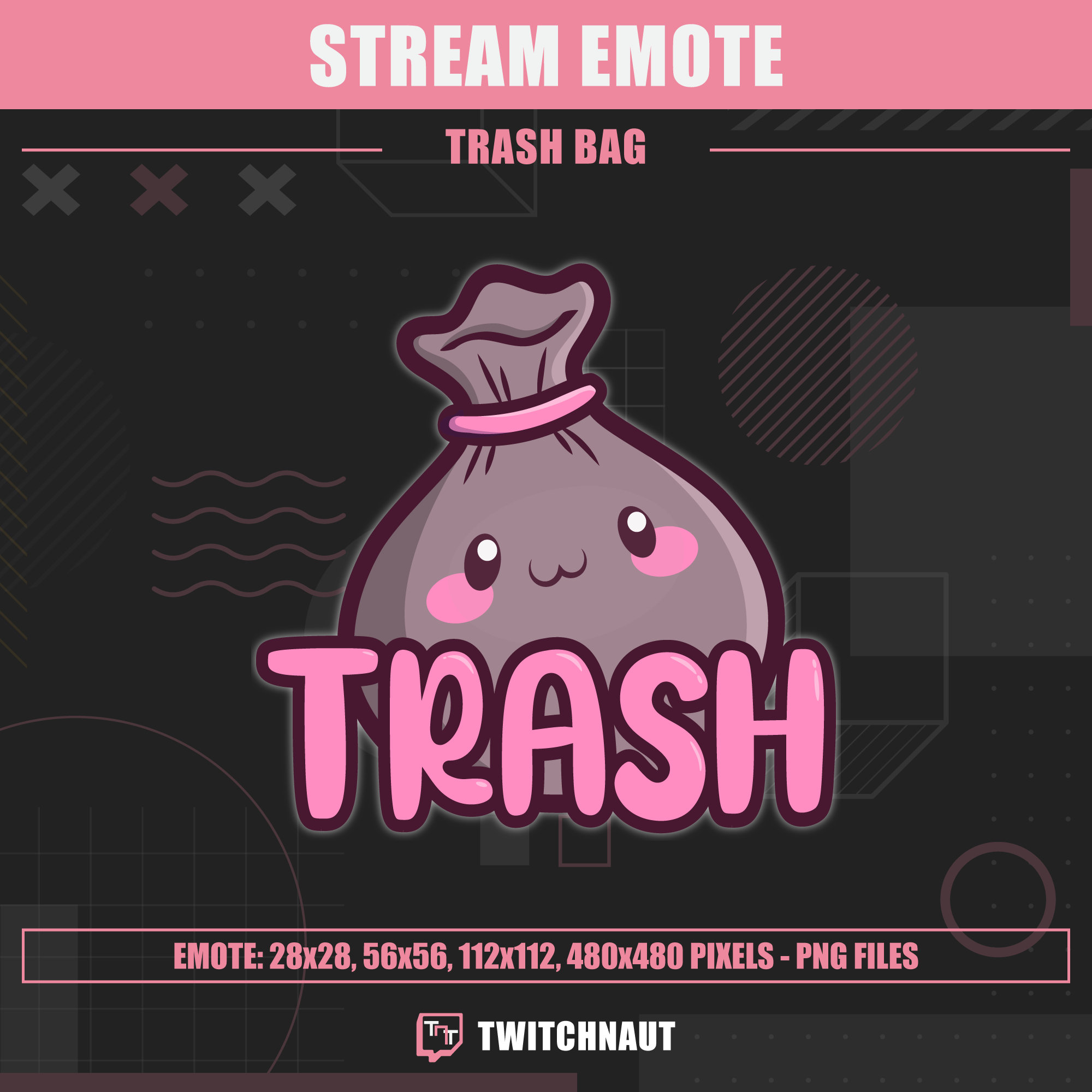 Cute Pink Trash Bag Emote for Twitch | Playful Garbage Bag Twitch Emote | Adorable Funny Trash Bag Emote for Twitch Streaming