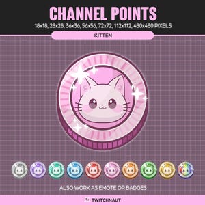 Leuke kattenmunten Twitch-kanaalpunten | Roze kitten twitch-badges | Kawaii kat munt emote | Roze Stream Kanaal Punten Beloningen Icoon
