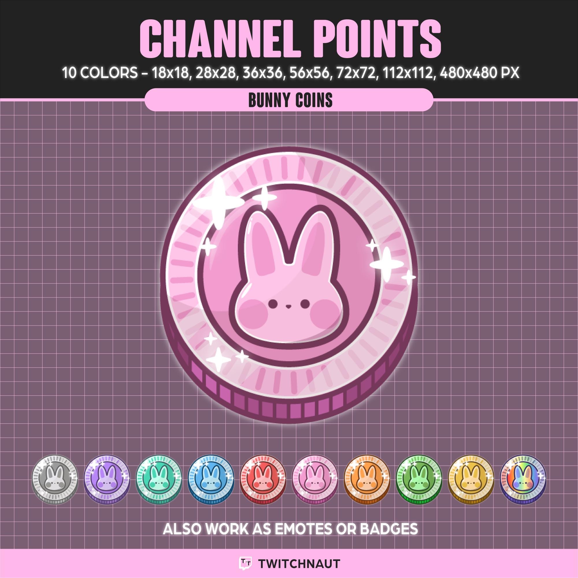 Cute Bunny Coins Twitch Channel Points | Pink Rabbit Twitch Badges | Kawaii Bunny Coin Emote | Adorable Pink Channel Points Loyalty Rewards