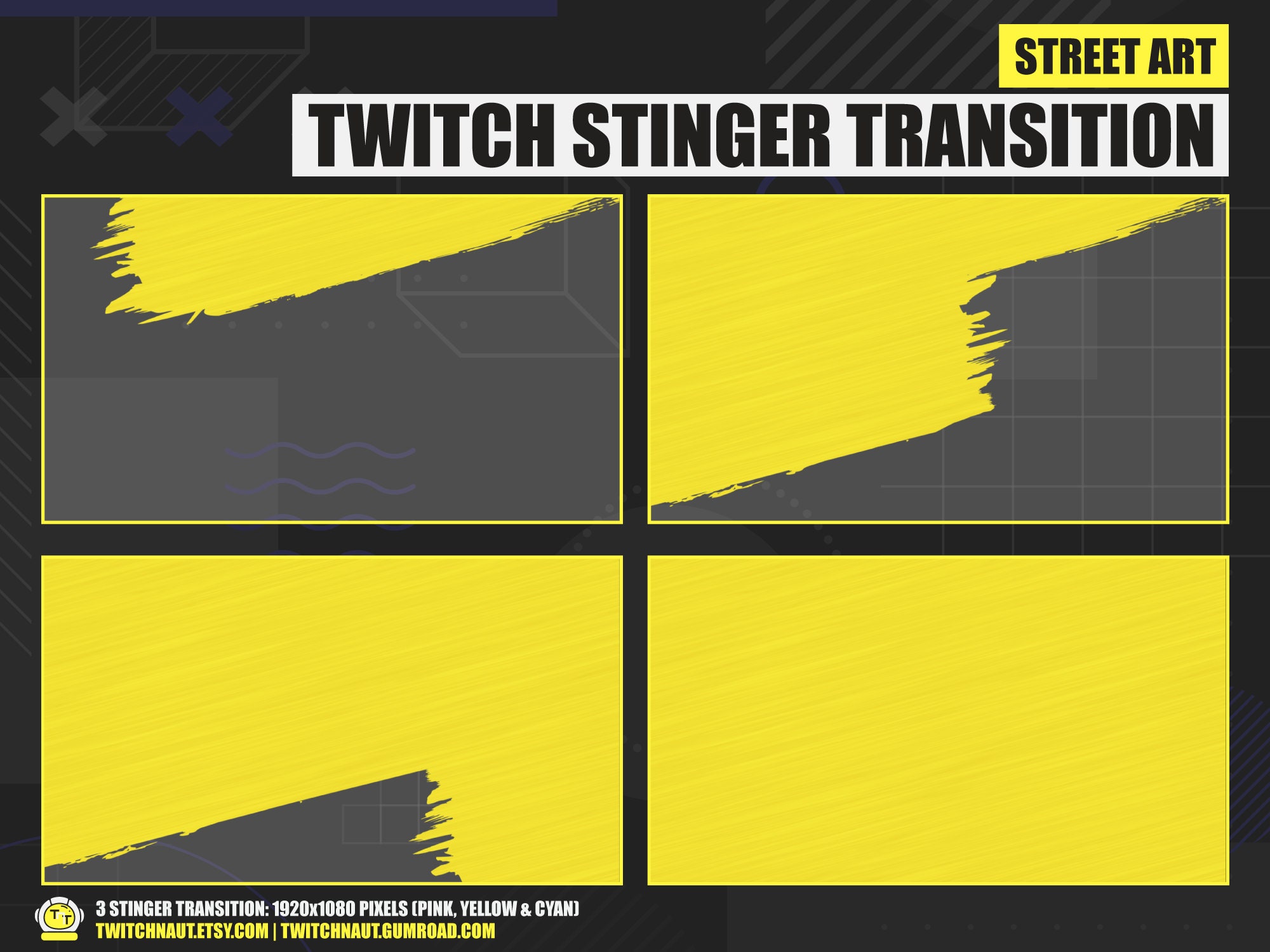 Pink & Blue Street Art Twitch Overlay Package Graffiti Animated Twitch