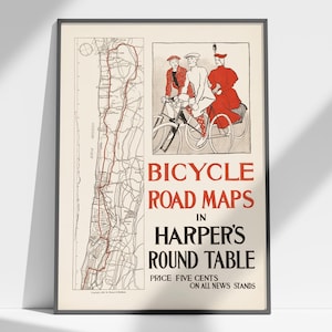 Vintage Fahrrad Poster, Fahrrad Straßenkarten, Harper's New York Magazin Druck, Hudson River, Vintage Print, Retro Poster, Jugendstil, Fahrrad Geschenk