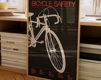 1980s Poster for Bike Safety, Retro Bike Poster, Black and Red Print, Bike Silhouette, Vintage Bicycle Poster, Cycling Gift, Cycling Print