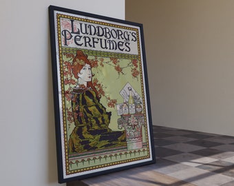 Art Nouveau Print | Vintage Advertising Art | Perfume Print | Green print | Shop Print | Louis Rhead | Lundborg’s Perfumes Poster