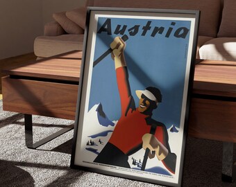 Ski Print | Austria Travel Poster | 1930s Ski Poster | Vintage Travel Art | Sport Poster | Austrian Alps | Joseph Binder | Austrian Artist