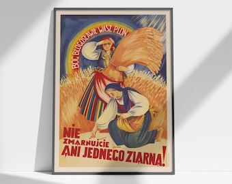 Lámina vintage de cosecha polaca, arte agrícola de los años 40, decoración de cocina retro (descarga digital)