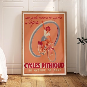 Impresión de bicicleta francesa, póster de bicicleta vintage de los años 40, póster de bicicleta rosa, impresión de Lyon, póster de bicicleta retro, impresión de ciclismo, ciclista, póster rosa