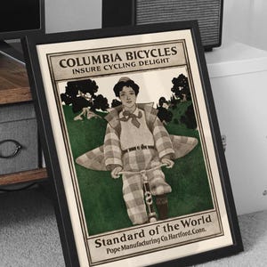 Vintage Bike Poster, Columbia Bicycles, Retro Bike Poster, Cycling Gift, 1900s American Art, Cyclist Picture, Vintage Advert, Vintage Print