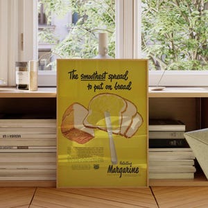1940s Margarine Ad Print, Retro Kitchen Café Wall Art, Yellow Kitsch Kitchen Print (Digital Download) image 5