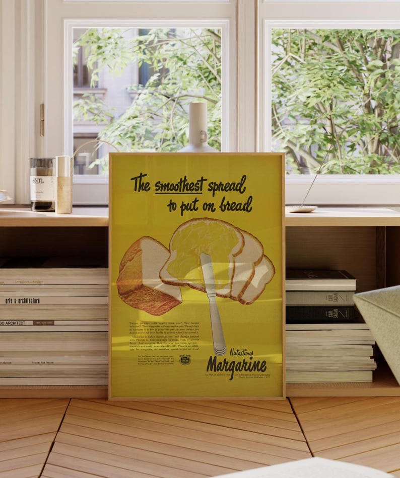 1940s Margarine Ad Print, Retro Kitchen Café Wall Art, Yellow Kitsch Kitchen Print (Digital Download) image 5