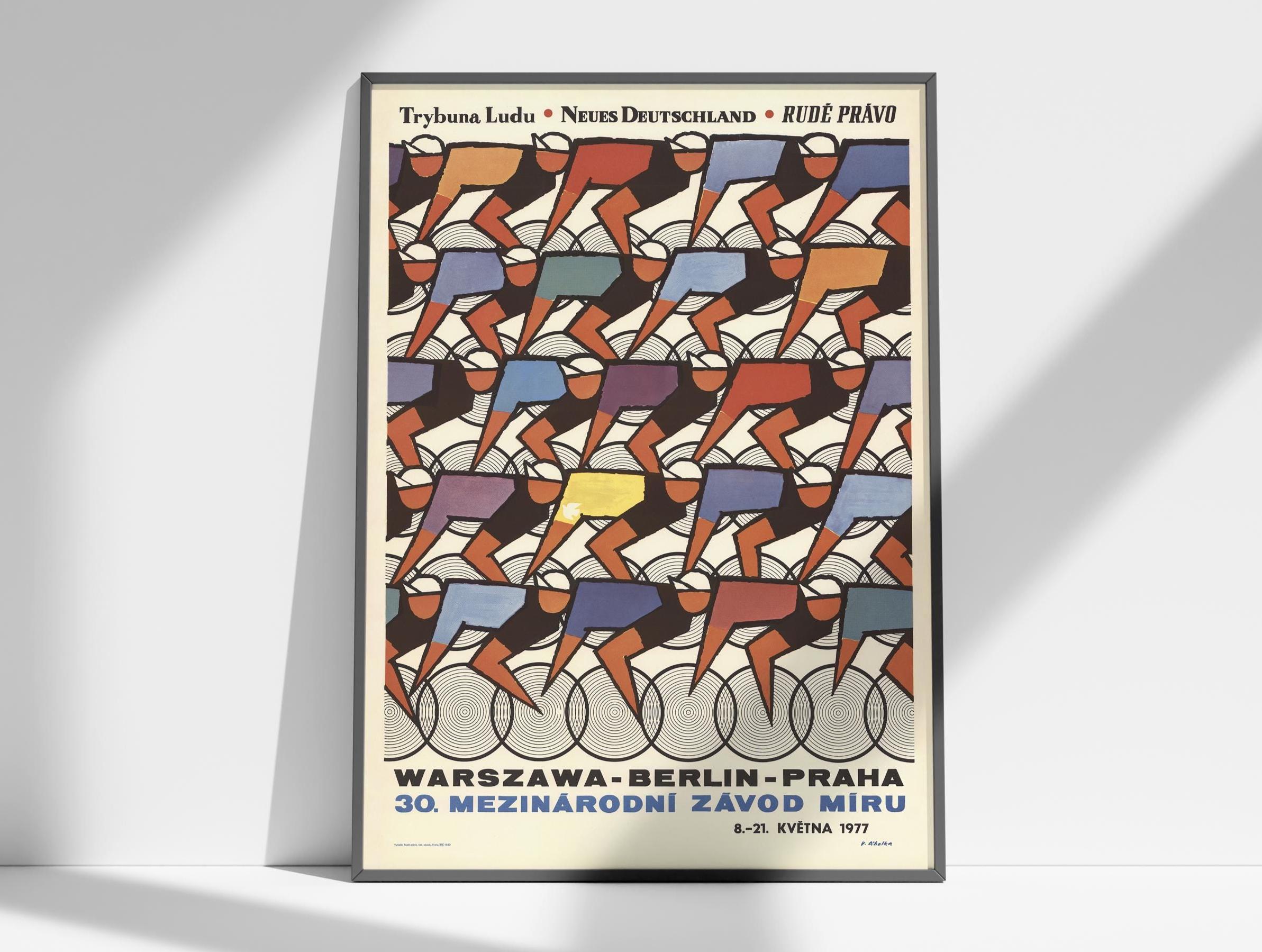 Retro Bike Poster, Peace Race Bicycle Poster, 1970s Print, Czech Vintage Sports Print, Cyclist Gift, Warsaw Berlin Prague Bike Race Art