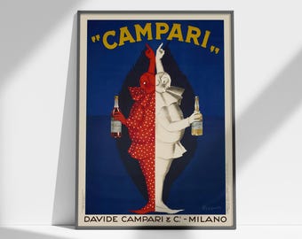 Campari Poster Vintage Print, 1920s Italian Liqueur Poster, Retro Drink Poster, Clown Print, Kitchen Print, Campari Print Pub Décor, Bar Art
