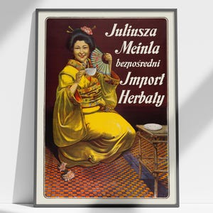 Polish Vintage Print, Japanese Tea Poster, Kitchen Print, Polish Food Poster, Geisha Poster, Vintage Advertising, 1900s Polish Art Tea Print