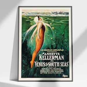 Swimmer Poster of Australian Swimmer Annette Kellerman, 1920s Poster, Vintage Sea Swimming Print, Swimming Gift, Movie Poster, Vintage Print