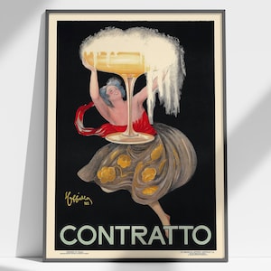 Champagne Print, 1920s Contratto Vintage Print, Italian Champagne Wall Art, Vintage Drinks Poster, Retro Kitchen Print, Bar Art, Pub Décor