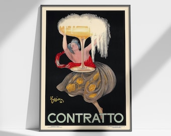 Contratto Champagne Vintage Poster, Italian Bar Art Print, Retro Pub or Restaurant Décor (Digital Download)