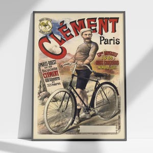 Clément Paris Druckbares Vintages französisches Radsportplakat, 19th Century Bike Maker Vintage Werbeplakat, Retro Bike Shop Wandkunst zum Downloaden