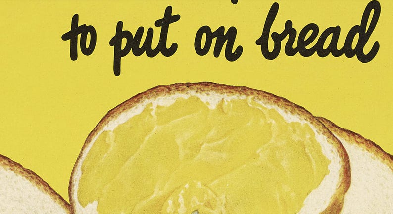 1940s Margarine Ad Print, Retro Kitchen Café Wall Art, Yellow Kitsch Kitchen Print (Digital Download) image 2