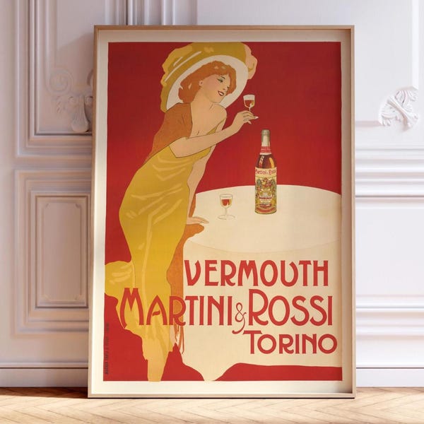 Red Martini Print, Martini Rossi Poster, Italian Drinks Wall Art, Torino Vermouth Vintage Print, Martini Décor