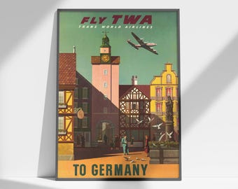 Trans World Airlines Vintage Travel Poster for Germany, 1950s TWA Poster (Digital Download)