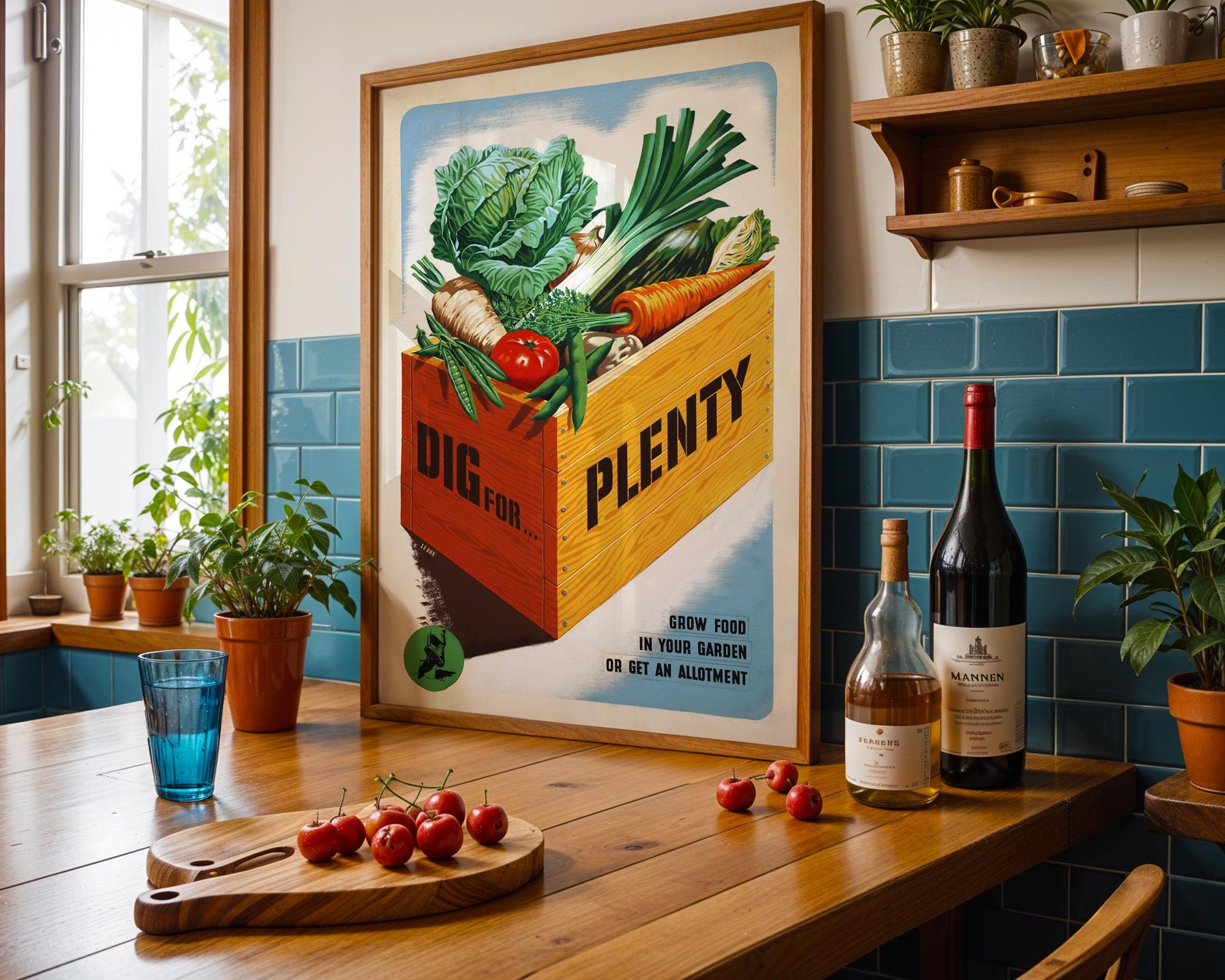 Vintage Food Poster, Dig for Plenty, Vegetable Print, WW2 Poster, Kitchen Print, Allotment Gift, 1940s British Vintage Government Poster