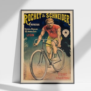 Rochet und Schneider Vintage Bike Herunterladbares Lyon Poster, Französischer Bike Maker Art, viktorianischer Radsportdruck, Bike Shop Art, Vintage Werbung