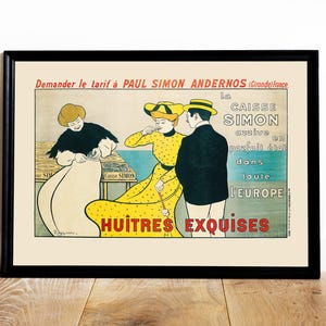 Póster de mariscos con impresión de ostras, póster francés Art Nouveau vintage, arte de pared de ostras, regalo de ostras, regalo de chef, regalo de cocina, impresión de restaurante