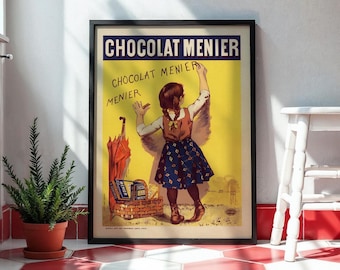 Chocolat Menier Vintage French Advertising Poster, Retro Chocolate Art, Candy Store Vintage Print (Digital Download)