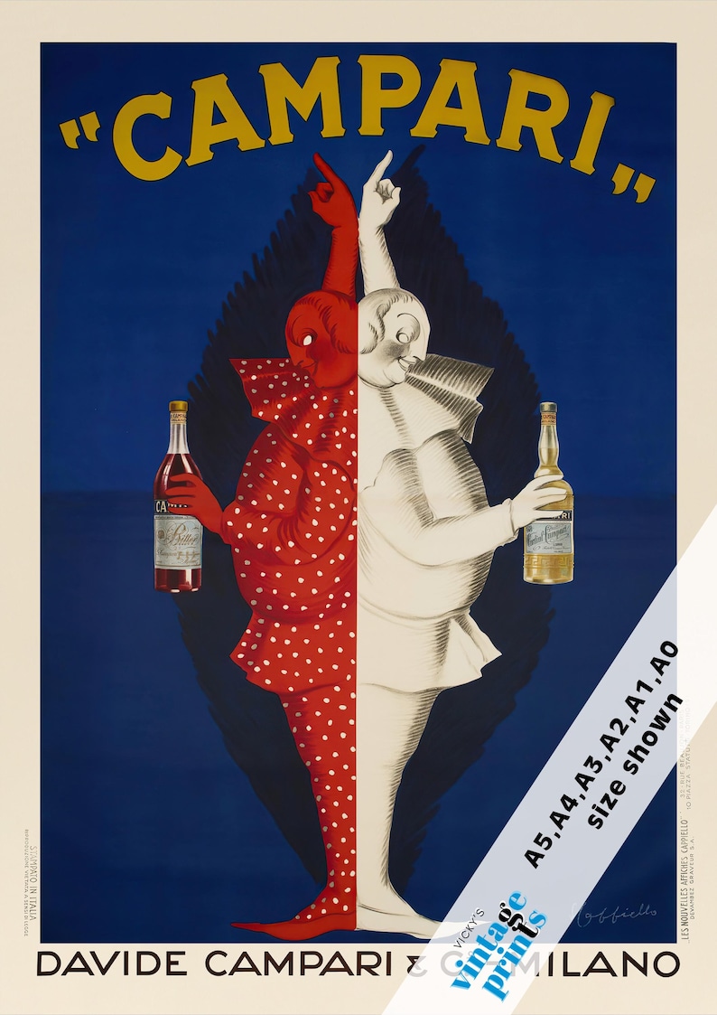 Campari Poster Vintage Print, 1920s Italian Liqueur Retro Drink Poster, Clown Print, Kitchen Print, Campari Bar Art (Digital Download) image 2
