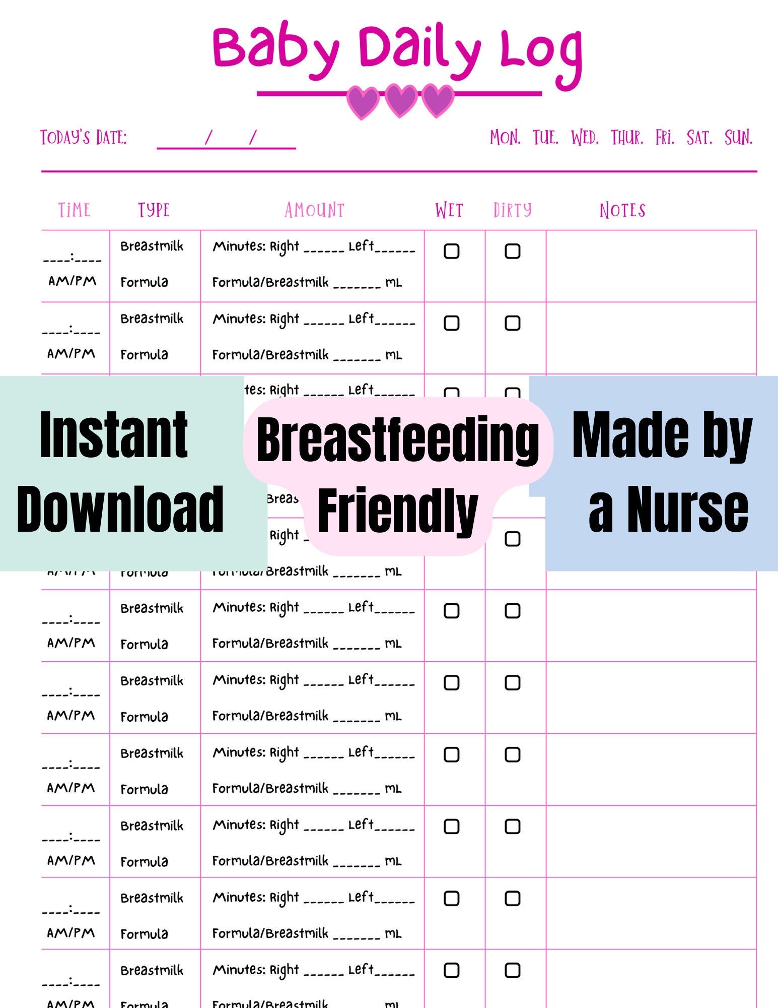 Newborn Feeding Log Printable Baby Intake and Output Tracker Baby