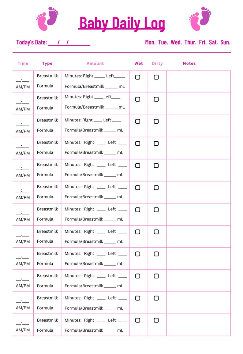 Newborn Feeding Log Printable Baby Intake and Output Tracker - Etsy Canada