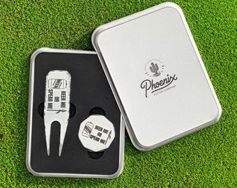 Juego de herramientas para divots de golf y marcador de bola grabados a medida: regalo de golf personalizado