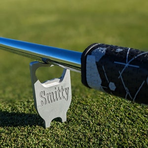 Custom Aluminum 3 in 1 Divot Golf Tool- Personalized Putter Rest, Divot Repair Tool, Bottle Opener - Original Design Made in USA
