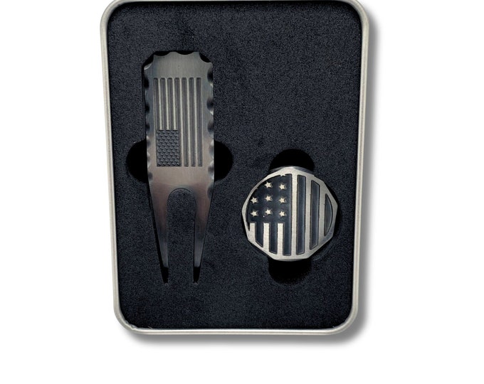 Custom Golf Divot Tool & Ball Mark - Engrave any Graphic or Text - Unique Golf Gift Set