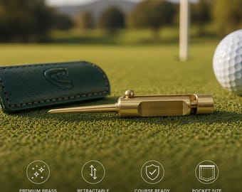 Attrezzo retrattile personalizzato per riparare le zolle di terra nel golf / Ottone inciso personalizzato - Regalo per testimoni di nozze per golfisti