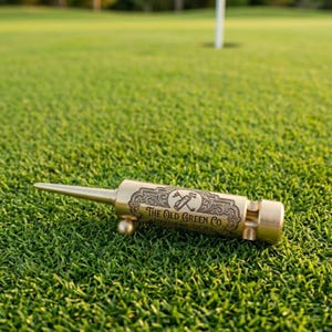 Brass Retractable Divot Tool | Single Prong Green Repair | Golf Accessory Round