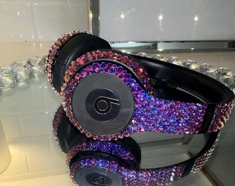 Custom Rhinestone Beats Headphones, Pink Purple Bling Headphones, Sparkly Crystal Headphones, Handmade Glam Headphones, Music Lover Gift