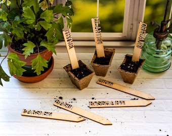 Wooden  Eco Friendly Herb Stakes for planters, pots and gardens