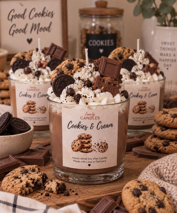 Cookies & Cream Duftkerze im Glas Dessertkerze Kekskerze Weihnachtsduftkerze Geschenk Weihnachten Geschenkidee Geburtstag Adventkerzen Deko
