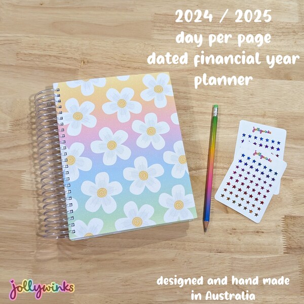 Financial Year Diary, Dated Planner, Daily Planner, A5 Planner, Spiral Planner,  24 25 Planner, Day Per Page Planner, 2024 2025 Planner