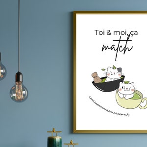 Matcha latte poster gift for loving couple | poster cute kawai printable decoration living room kitchen breakfast