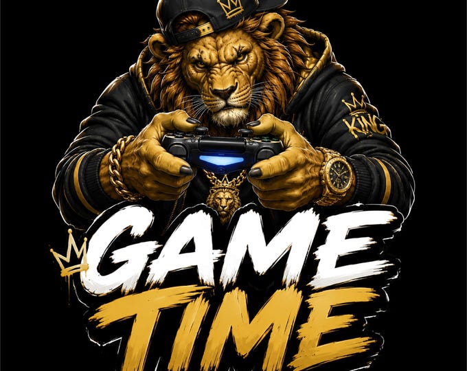 Game Time PNG | Gamer Lion Design | Gaming King Artwork | Gamer Motivation Graphic | Lion Gamer T-Shirt Design | Dtg Dtf Download