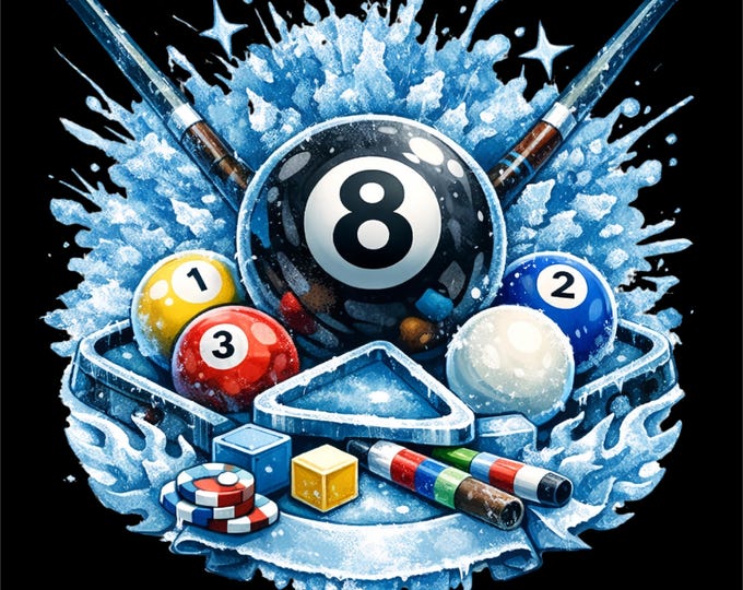 8 Ball Billiards PNG | Pool Player Design | Ice Billiards Graphic | Billiards Shirt png | Pool Hall Gift Design | DTF DTG Print File