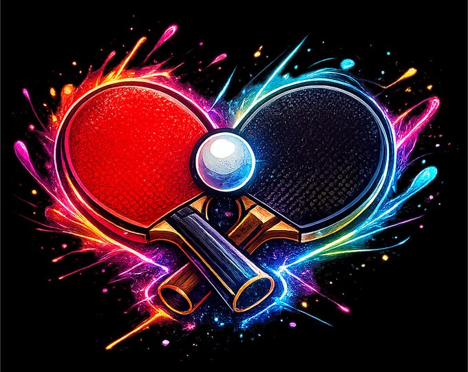 Neon Table Tennis Heart Paddle PNG | Sports Art | Neon Sports Art | (Instant Download)
