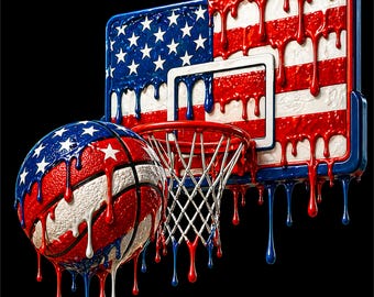 Basketball USA PNG | Patriotic Basketball Design | Drip Basketball Hoop Art | American Sports Graphic | Dtf Dtg Print File