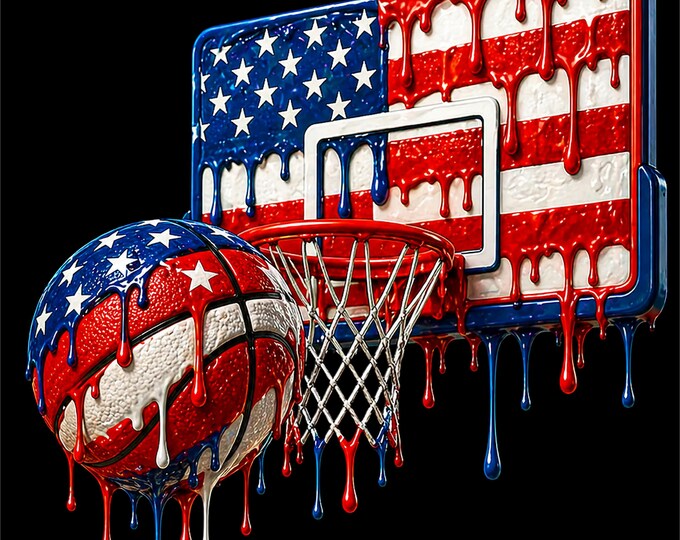 Basketball USA PNG | Patriotic Basketball Design | Drip Basketball Hoop Art | American Sports Graphic | Dtf Dtg Print File