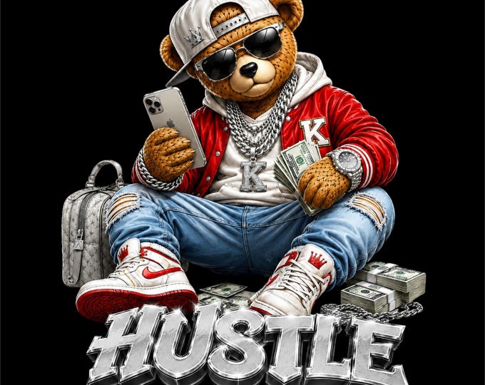 Hustle Bear PNG Design | Luxury Teddy Bear Artwork | Streetwear Hip Hop Graphic | Urban Fashion Illustration | Money Lifestyle PNG