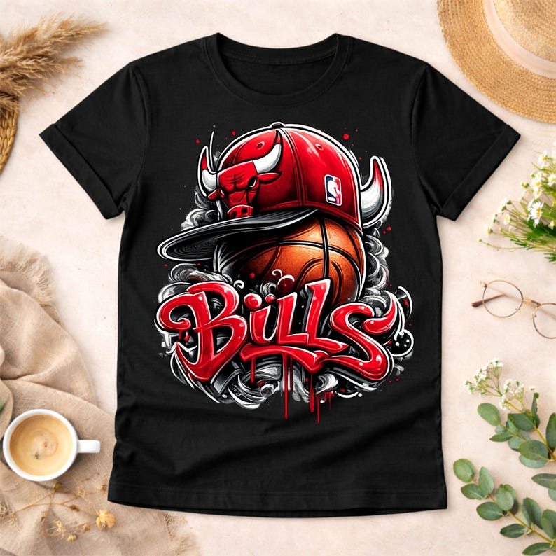 Baloncesto Bulls PNG / Diseño de camiseta de baloncesto callejero / Gráfico deportivo urbano / Camiseta de aficionado al baloncesto PNG / Sublimación / Descarga instantánea imagen 2