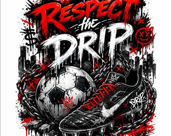 Respeite o Estilo Futebol PNG | Design de Futebol de Rua | Gráfico de Futebol Urbano com Correntes | Design de Camiseta Esportiva Grafite | Arquivo para Impressão DTF/DTG