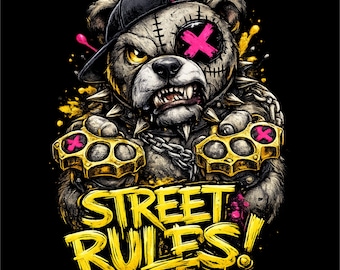 Street Rules Bear PNG | Streetwear Bear Design | Urban Animal png | Tough Bear Shirt Design | Hip Hop Street Art | dtg dtf png